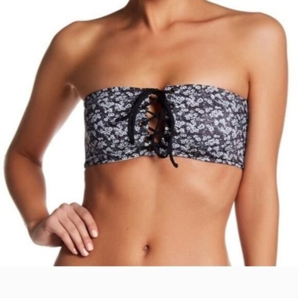 Revolve Tavik | Mirage Fern Bandeau Ditsy Floral Swim Top XS black/white - Picture 1 of 8